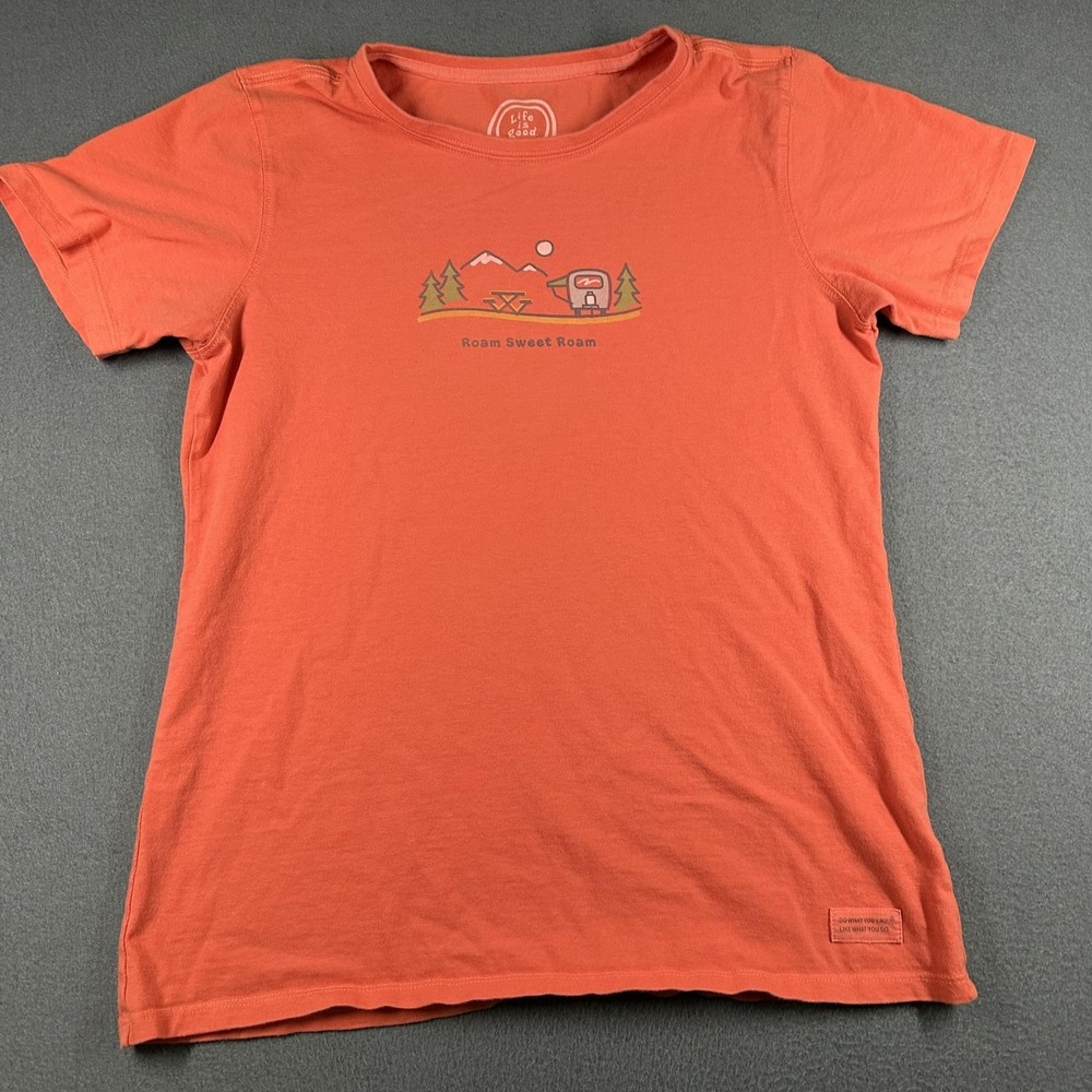 Life Is Good Shirt Womens Medium Orange Roam Sweet Roam Camper Graphic Tee